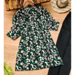 Generic Women's Muslin Printed Mandarin Collar 3-4th Sleeve Kurti With Pant Set (Green) - Image 4