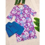 Generic Women's Rayon Printed V Neck 3-4th Sleeve Kurti With Pant Set (Purple) - Image 4