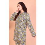 Generic Women's Rayon Printed Mandarin Collar Full Sleeve Co Ord Set (Green) - Image 3
