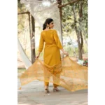 Generic Women's Rayon Printed Round Neck Kurti with Pant and Dupatta Set (Mustard yellow) - Image 3