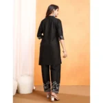 Generic Women's Viscose Rayon Embroidered Chinese Collar Kurti with Pant Set (Black) - Image 4