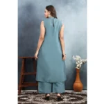 Generic Women's Silk Printed Round Neck Kurti with Pant Set (Grey) - Image 5