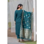 Generic Women's Rayon Printed Round Neck Kurti with Pant and Dupatta Set (Green) - Image 5