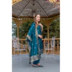 Generic Women's Cotton Blend Printed Round Neck Kurti with Pant and Dupatta Set (Blue) - Image 3