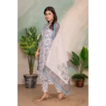 Generic Women's Cotton Blend Printed V Neck Kurti with Pant and Dupatta Set (Light Pink) - Image 5
