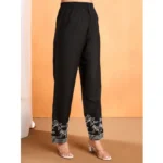 Generic Women's Viscose Rayon Embroidered Chinese Collar Kurti with Pant Set (Black) - Image 3