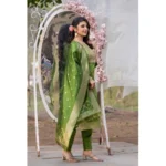 Generic Women's Polyster Printed Round Neck Kurti with Pant and Dupatta Set (Green) - Image 5