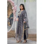 Generic Women's Rayon Printed V Neck Kurti with Pant and Dupatta Set (Navy Blue) - Image 4