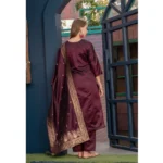 Generic Women's Cotton Blend Printed Round Neck Kurti with Pant and Dupatta Set (Maroon) - Image 5