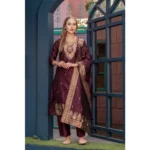 Generic Women's Cotton Blend Printed Round Neck Kurti with Pant and Dupatta Set (Maroon)