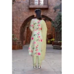 Generic Women's Cotton Blend Printed Round Neck Kurti with Pant and Dupatta Set (Green) - Image 3