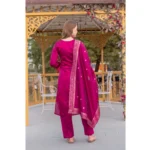 Generic Women's Cotton Blend Printed Round Neck Kurti with Pant and Dupatta Set (Pink) - Image 4