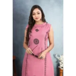 Generic Women's Silk Printed Round Neck Kurti with Pant Set (Pink) - Image 5
