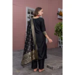 Generic Women's Rayon Printed Round Neck Kurti with Pant and Dupatta Set (Black) - Image 3