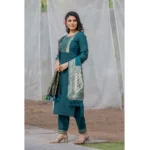 Generic Women's Rayon Printed Round Neck Kurti with Pant and Dupatta Set (Green) - Image 4