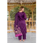 Generic Women's Cotton Blend Printed Round Neck Kurti with Pant and Dupatta Set (Purple) - Image 5