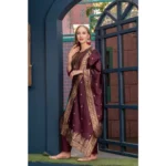 Generic Women's Cotton Blend Printed Round Neck Kurti with Pant and Dupatta Set (Maroon) - Image 3