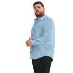 Generic Mens Casual Cotton Solid Full Sleeve Shirt (Sky) - Image 5