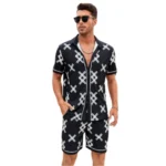 Generic Men's Lycra Printed Half Sleeve Shirt and Shorts Set (Black )