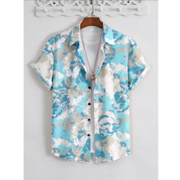 Generic Men's Popcon Lycra Printed Half Sleeve Shirt (Aqua Blue)