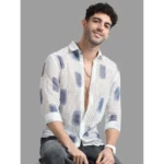 Generic Men's Cotton Knit Printed Full Sleeve Shirt (White Blue) - Image 3