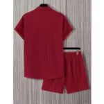 Generic Men's Popcon Striped Half Sleeve Shirt and Shorts Set (Maroon) - Image 4