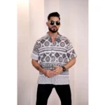 Generic Men's Linen Printed Half Sleeve Shirt (Black White)
