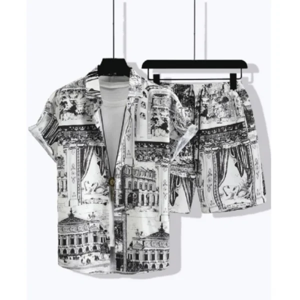 Generic Men's Lycra Printed Half Sleeve Shirt and Shorts Set (White)