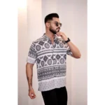 Generic Men's Linen Printed Half Sleeve Shirt (Black White) - Image 3