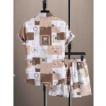 Generic Men's Lycra Printed Half Sleeve Shirt and Shorts Set (Cream) - Image 4