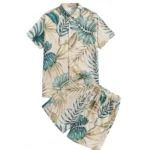 Generic Men's Lycra Printed Half Sleeve Shirt and Shorts Set (Aqua Green)