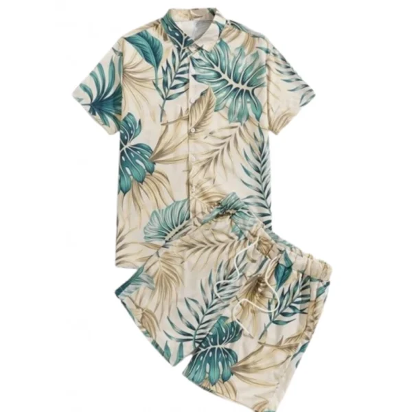 Generic Men's Lycra Printed Half Sleeve Shirt and Shorts Set (Aqua Green)