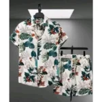 Generic Men's Lycra Printed Half Sleeve Shirt and Shorts Set (Green) - Image 3