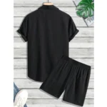 Generic Men's Popcon Striped Half Sleeve Shirt and Shorts Set (Black) - Image 4