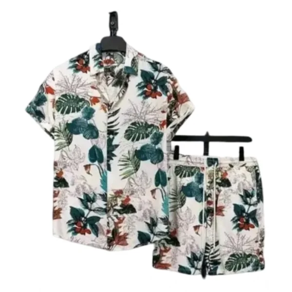 Generic Men's Lycra Printed Half Sleeve Shirt and Shorts Set (Green)