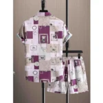Generic Men's Lycra Printed Half Sleeve Shirt and Shorts Set (Wine) - Image 4