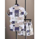 Generic Men's Lycra Printed Half Sleeve Shirt and Shorts Set (Purple) - Image 4