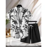 Generic Men's Lycra Printed Half Sleeve Shirt and Shorts Set (White Black) - Image 4