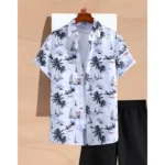 Generic Men's Lycra Printed Half Sleeve Shirt and Shorts Set (White)