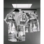 Generic Men's Lycra Printed Half Sleeve Shirt and Shorts Set (White) - Image 3