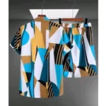 Generic Men's Lycra Printed Half Sleeve Shirt and Shorts Set (Blue ) - Image 3