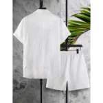 Generic Men's Popcon Striped Half Sleeve Shirt and Shorts Set (White) - Image 4