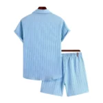 Generic Men's Popcon Striped Half Sleeve Shirt and Shorts Set (Blue) - Image 3