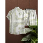 Generic Men's Lycra Printed Half Sleeve Shirt and Shorts Set (Green) - Image 4