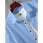 Generic Men's Popcon Solid Half Sleeve Shirt and Shorts Set (Sky Blue) - Image 3