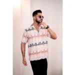 Generic Men's Linen Printed Half Sleeve Shirt (Cream Orange) - Image 3