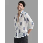 Generic Men's Cotton Knit Printed Full Sleeve Shirt (White Blue)
