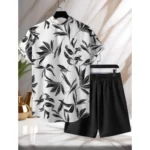 Generic Men's Lycra Printed Half Sleeve Shirt and Shorts Set (White Black) - Image 3