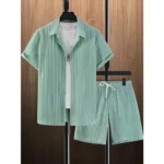 Generic Men's Popcon Striped Half Sleeve Shirt and Shorts Set (Green) - Image 3