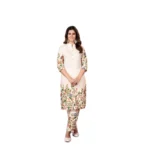 Generic Women's Cotton Printed 3/4th Sleeve Kurti With Pant (Cream ) - Image 4